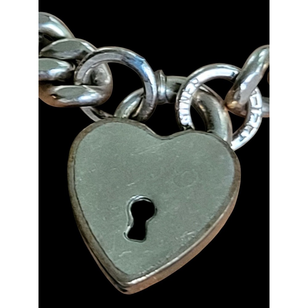 Antique 12K Gold Filled Heart Lock Chain Link Bracelet 7" 13.6 grams - Picture 2 of 11